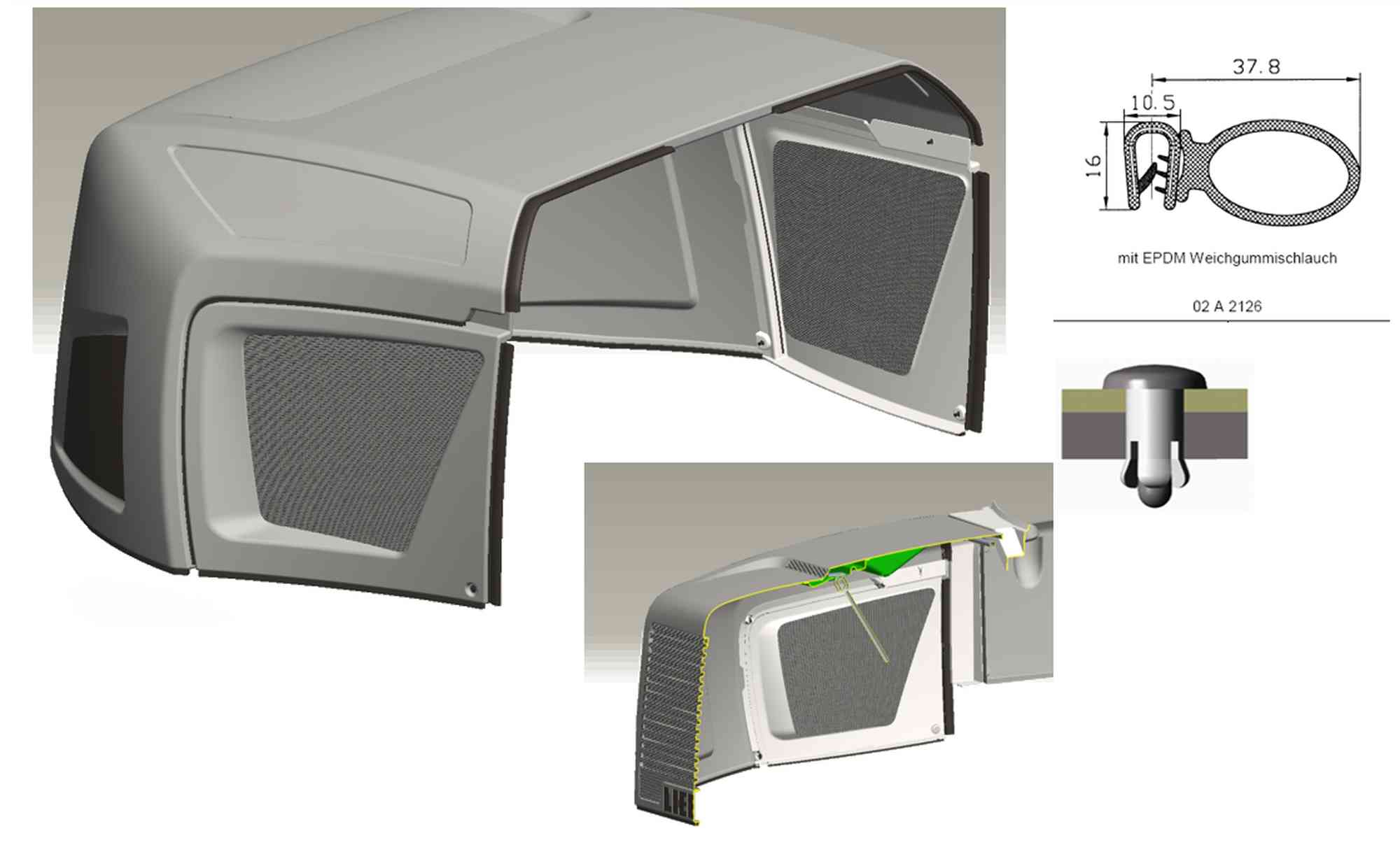 Engine hood for articulated truck